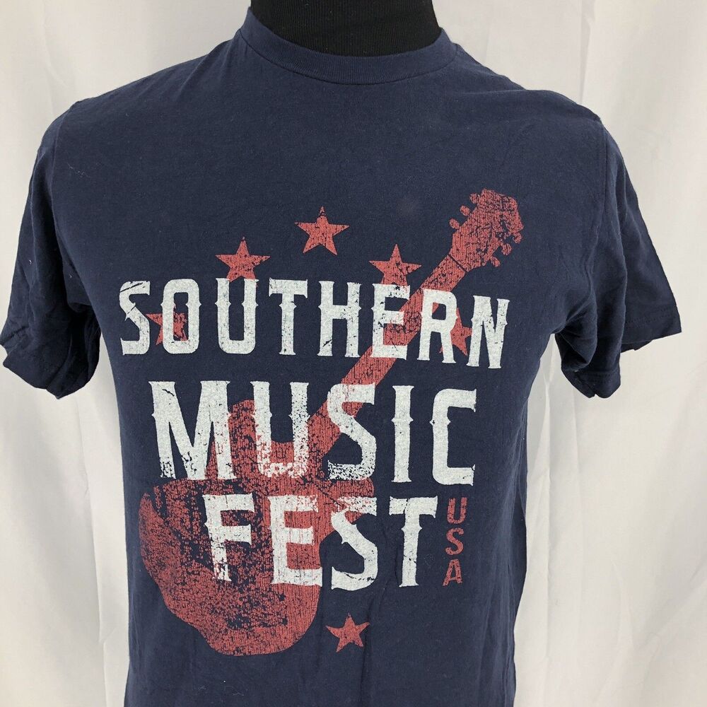 True Craft Lived-In Tee Southern Music Fest USA T Shirt Navy Blue Medium